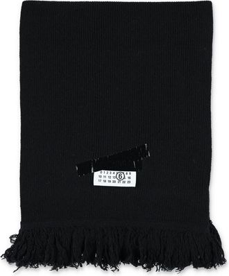 Maison Margiela Fringed Wool Scarf With Logo Patch