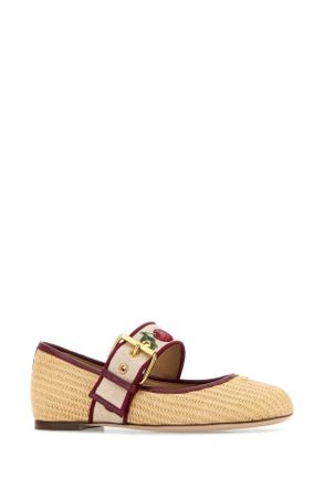 Valentino Garavani Womens Raffia Bribri Ballerinas Beigerubinonaturalerosso Cotton Viscose Ballerine Flat Shoes