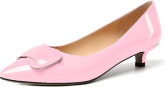 elashe Women Kitten Heels Pumps Slip On Wedding Court Shoes Classic Low Heels Pink EU40