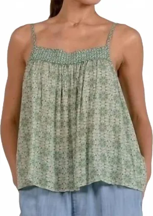 Elan Womens Spaghetti Straps Flowy Top In Green Boho