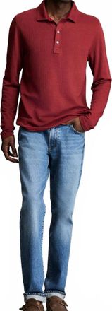 Billy Reid Herringbone Long Sleeve Polo In Syrah