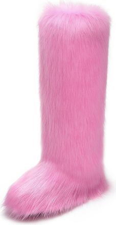 Generic Womens Winter Knee High Boots Fluffy Faux Fur Boots With Thick Fleece Lining Cozy Snow Boots Available In Plus Sizes(Rose,5.5)