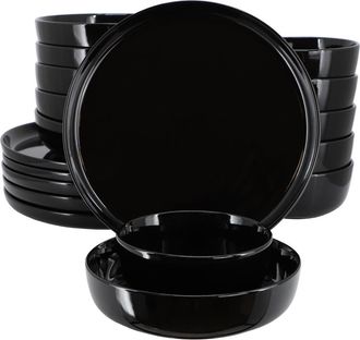 Elama Duncan 18 Piece Porcelain Dinnerware Set in Black at Nordstrom