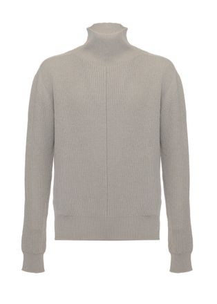 Rick Owens Grey Ribbed Knit High-Neck Sweater