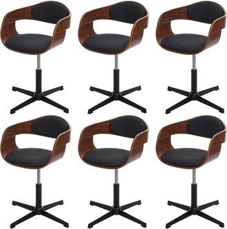 Hhg Nunca Usado] Juego De 6 Sillas De Comedor Hhg 496, Silla, Altura Regulable, Mecanismo Giratorio, Madera Curvada Mvg, Aspecto Nogal, Tela Gris Oscuro