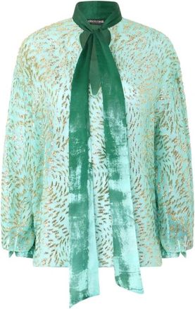 Roberto Cavalli Stralende dierenprint zijden blouse - Dames - Blouses - Groen - S - Overhemden
