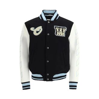 Off-white Wol Korte Jas met Geribbelde Zoom en Manchetten - Heren - Bomber jackets - Zwart - S - Wol - Jassen