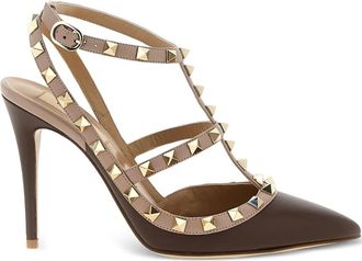 Valentino Garavani 100 mm Rockstud Caged gekooide leren pumps - Bruin