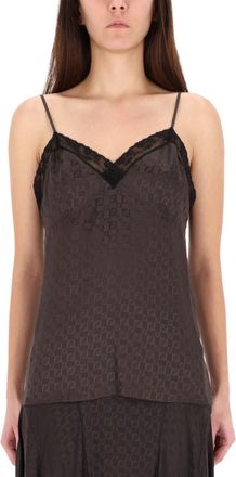 Fendi Brown Logo V Neck Top