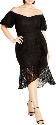 City Chic Lily Off the Shoulder Lace Dress in Black at Nordstrom Rack, Size L/20W