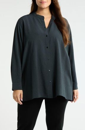 Eileen Fisher Band Collar Button-Up Shirt in Eucalyptus at Nordstrom, Size 2X