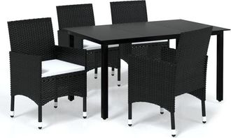 vidaXL Vidaxl - Set Comedor De Jard&iacute;n 5 Pzas Con Cojines Rat&aacute;n Sint&eacute;tico Negro