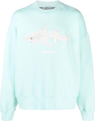 Palm Angels Broken Shark cotton sweatshirt - men - Acrylic/Cotton/Wool/Polyester/Viscose - M - Blue