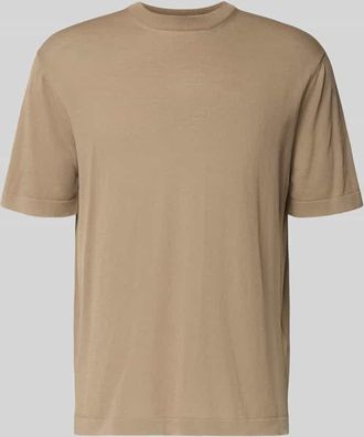 Cruna T-Shirt mit geripptem Rundhalsausschnitt in Beige, Gr&ouml;&szlig;e 48