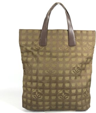 Chanel Khaki Nylon Leather Handbag Tote Bag (Pre-Owned)