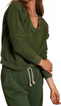 perfectwhitetee Zuri Reverse Fleece V-Neck Sweatshirt In Fern Green