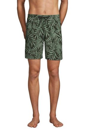 Lands End 7 Inch Volley Hydroliner Swim Trunks in Rich Olive Stipple Palm at Nordstrom, Size Medium