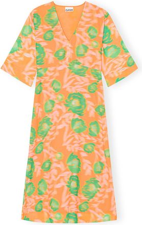 Ganni Printed Crepe V-neck Dress - Size 10/12 Orange