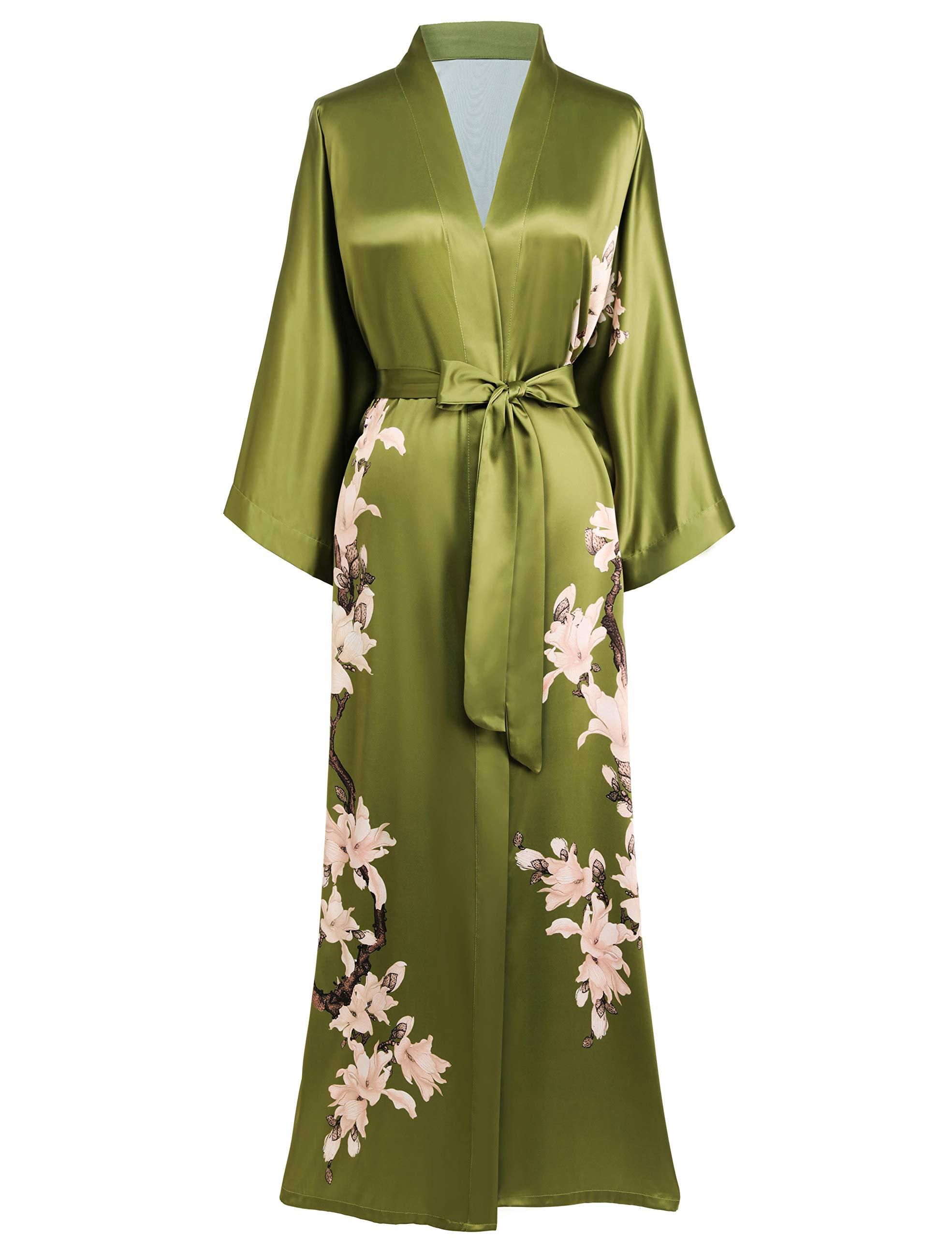 Dress Silk Kimono Robe Green Silk Dressing Gown Shop 1920s Robes Plus-Size  Floral Satin Kimono
