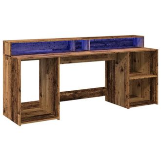Berkfield Home Soft Desk with LED Lights Old Wood 200x55x91 cm Engineered Wood in Brown | Size: 200 x 55 x 91 cm