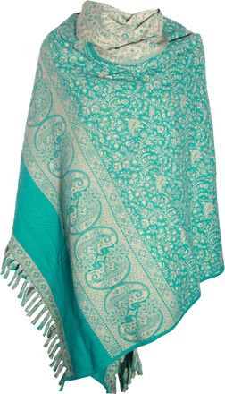Tibet SEA GREEN FLORAL PAISLEY SCARF HANDMADE PURE YAK WOOL FROM UNISEX SHAWL BLANKET DOUBLE SIDED OVERSIZED SCARF SPECIAL GIFT
