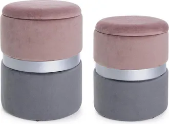 BIZZOTTO Bizzotto - Poltrona Pouf pavlina Per Interno, Con Struttura In Mdf E Compensato Set Da 2 Pezzi -rosa-grigio