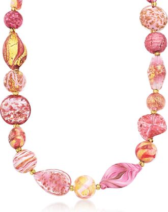 Ross-Simons Italian Pink and Gold Murano Glass Bead Necklace in 18kt Gold Over Sterling