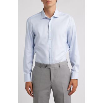 Eterna Slim Fit Structured Cotton Twill Dress Shirt in Sky at Nordstrom Rack, Size 16 - R