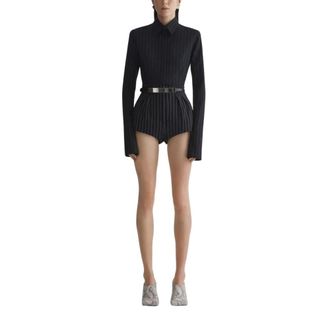 MUGLER Playsuits, female, Black, Size: M Pinstripe Shorts