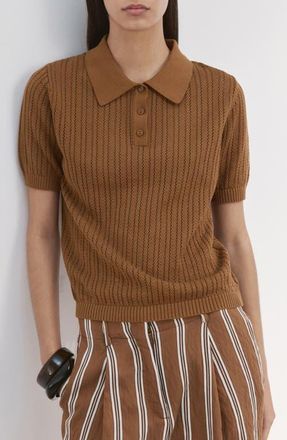Mango Open Stitch Cotton Polo Sweater in Caramel at Nordstrom, Size X-Small