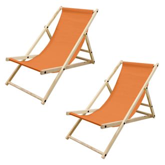 ECD Germany Ecd Germany 2x Sillas De Playa De Madera De Pino 3 Posiciones De Reclinaci&oacute;n Plegable Tumbona Naranja Tradicional De Sol Para Jard&iacute;n Impermeable Hasta