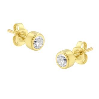 House of Brilliance 10K Gold 0.30 Cttw Round Brilliant-Cut Near Colorless Diamond Bezel-Set Stud Earrings