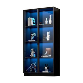 STILVORA Vitrina Con 4 Puertas De Cristal Y Marco De Aluminio, Led Controlada Por App, Estantes Regulables, Estilo Moderno, En Aglomerado, Negro