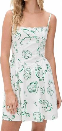 Moon River Zuzu Convo Print Mini Dress In Green Multi