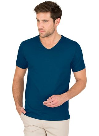 Trigema T-Shirt TRIGEMA TRIGEMA T Shirt aus Biobaumwolle mit V-Ausschnitt, Herren, Gr. XXL, blau (saphir, c2c), Single Jersey, 100% Baumwolle (Bio-Baumwolle k