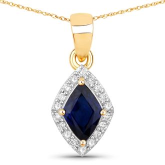 Diana M. Jewels Blue Sapphire Fancy Shape 8x5mm - 1Pc + White Diamond F/C Round 1.20mm( SI-2/HI ) - 18Pcs ( White Pen Rhodium )