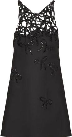 Valentino Garavani Valentino Black Crystal Embellished Bow Mini Dress Size 36.5