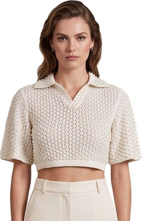 Giuseppe Di Morabito White Embellished Shirt Collar Sweater