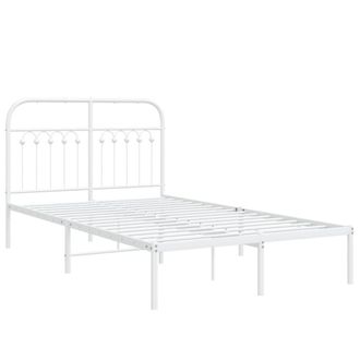Berkfield Home Metal Bed Frame without Mattress with Headboard White 120x200cm | Size: Small Double
