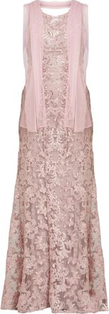 Gina Bacconi Womens Trinity Embroidered Mesh Illusion Gown With Matching Shawl - Pink - Size 20 UK