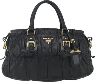 Prada Gaufre Convertible Satchel Nappa Leather Black Leather Handbag (Pre-Owned)