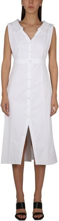 Alexander McQueen White Solid Shirt Collar Midi Dress