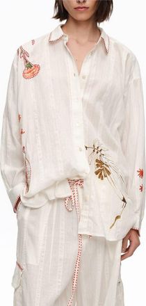 Bimba & Lola Patchwork Cotton Long Shirt in Ivory at Nordstrom, Size Xx-Small