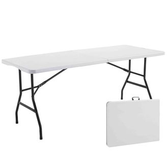Oviala Mesa rectangular plegable 180 cm blanca de pehd 8 personas