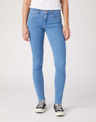 Wrangler Skinny-fit-Jeans WRANGLER Wrangler Jeans Skinny, Damen, Gr. 26, L&auml;nge 32, blau, Obermaterial: 64% Baumwolle CO. 20% Baumwolle CO recyc.. 15% Polyester