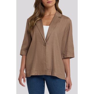NYDJ Elbow Sleeve Linen Blend Blazer in Toasted Coconut at Nordstrom, Size Xx-Small