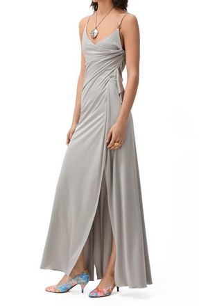 Versace Liquid Jersey Draped Gown in Silver Grey at Nordstrom, Size 2 Us