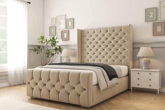 Comfort Beds Monte Carlo Coniston Bed Frame - 50 Upholstered Wingback Headboard in Cream | Size: Single