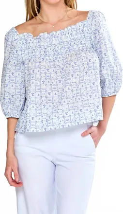 Sara Campbell Felicity Square Neck Blouse In Liberty Blue Soir&eacute;e