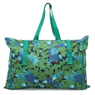 Herm&egrave;s Blue Green Canvas Shoulder Bag Tote Bag (Pre-Owned)